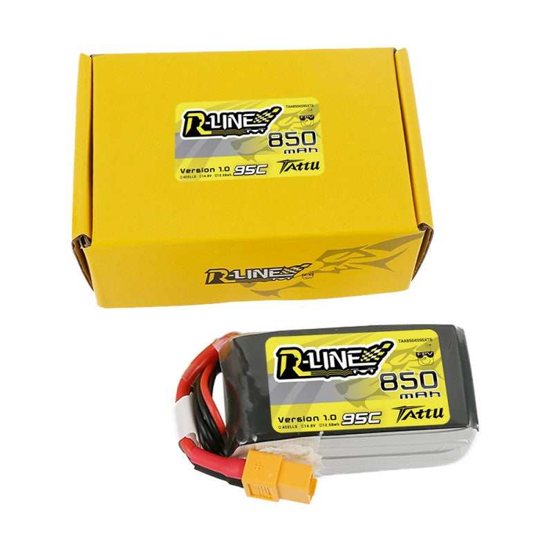 Tattu R-Line 850mAh 4S1P 95C 14.8V Lipo Battery Pack with XT60 Plug