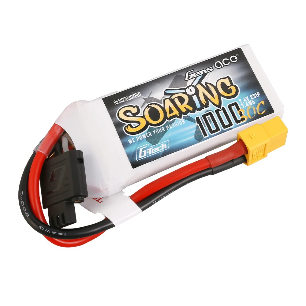 Gens ace G-Tech Soaring 1000mAh 7.4V 30C 2S1P Lipo Battery Pack with XT60 Plug