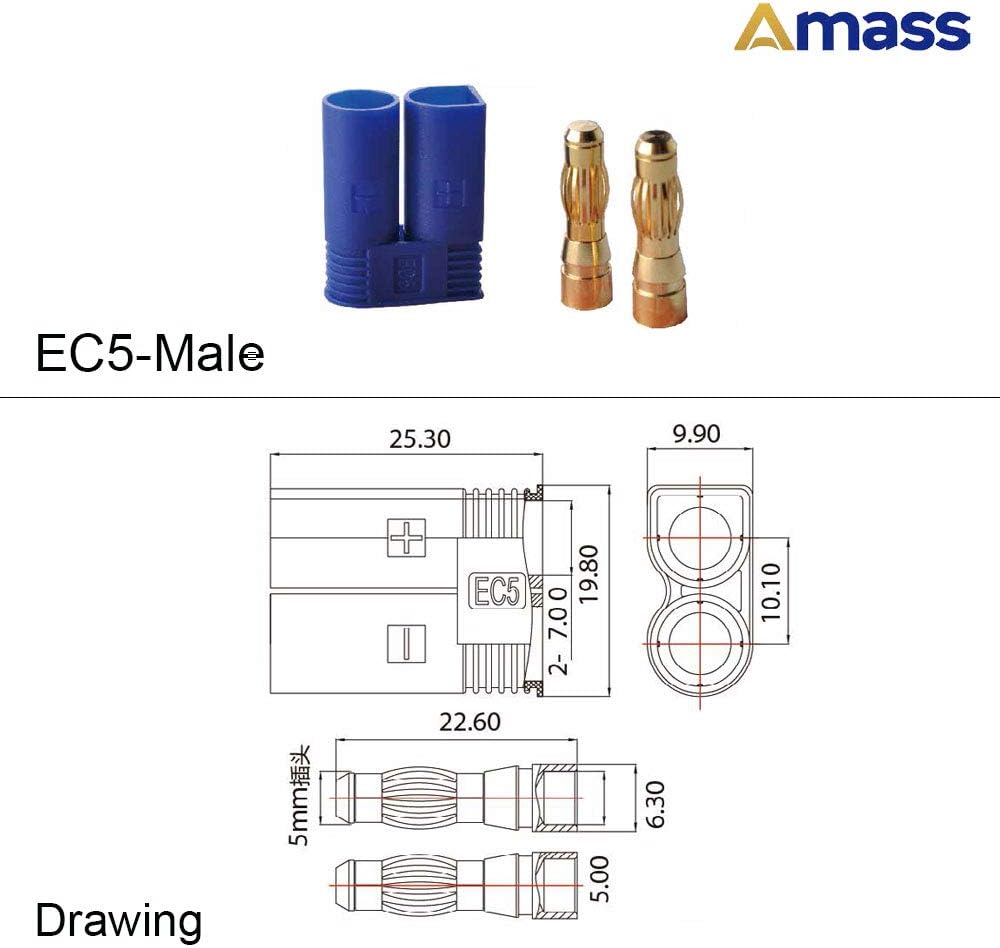 ProtonRC 5 Pairs EC5 Banana Plug Connectors Female Male 5.0mm Gold Bullet for RC ESC LIPO Battery