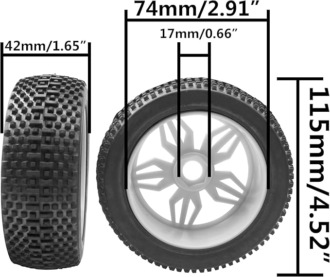 ProtonRC 1/8 RC Buggy Rubber Tires Tyre w/ 5 Spoke Plastic Rim 17mm Hex