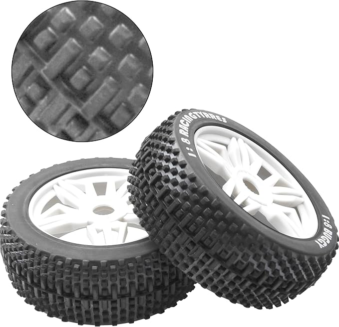 ProtonRC 1/8 RC Buggy Rubber Tires Tyre w/ 5 Spoke Plastic Rim 17mm Hex