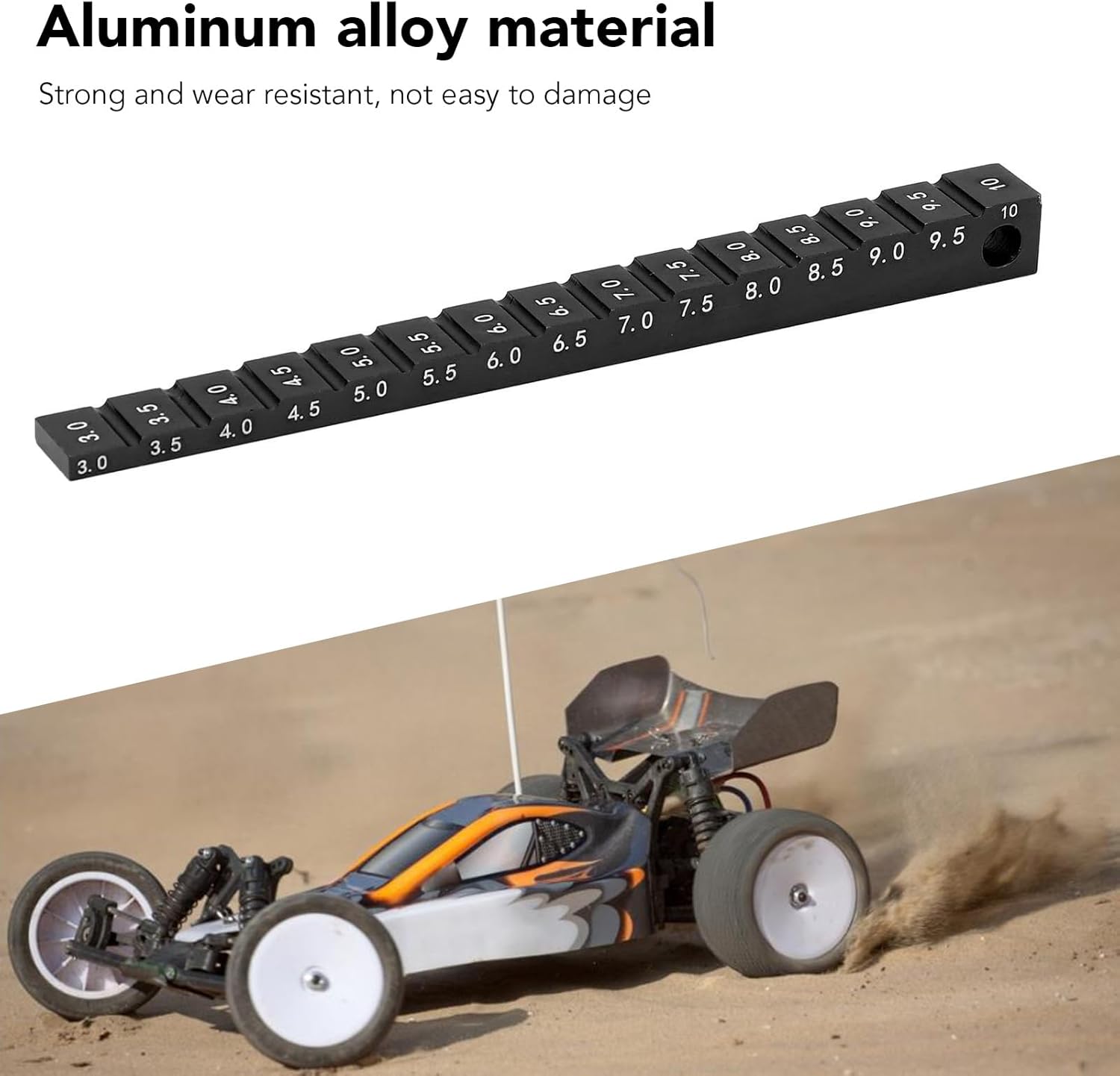 Aluminum Alloy Ride Height Gauge Adjustable 3‑10mm for 1/10 RC Car Chassis, Portable, Measurement (Black)