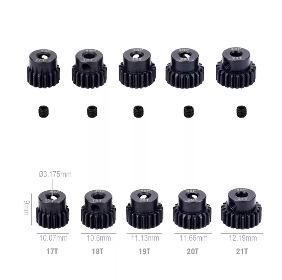 ProtonRC 48DP 48P 13T - 23T Teeth Motor Pinion Gear EP 1/10 Scale 3.175mm HSS Black