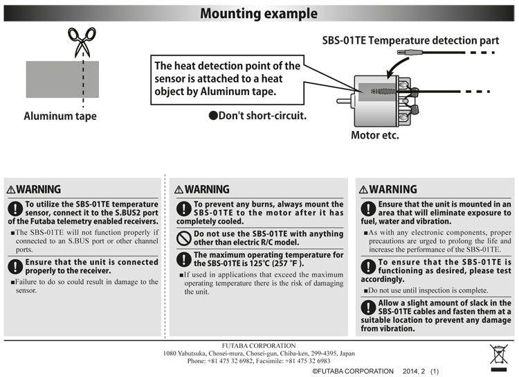 Futaba SBS-01TE Temperature Telemetry Sensor electric motor S.BUS2