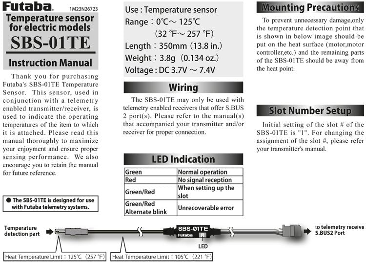 Futaba SBS-01TE Temperature Telemetry Sensor electric motor S.BUS2