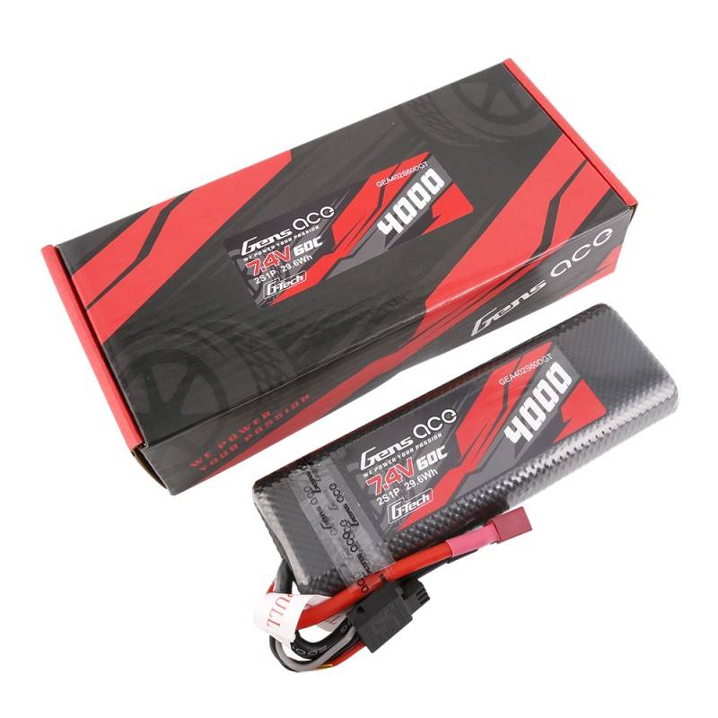 Gens ace G-Tech 4000mAh 2S1P 7.4V 60C HardCase 8# car Lipo Battery pack with T-plug