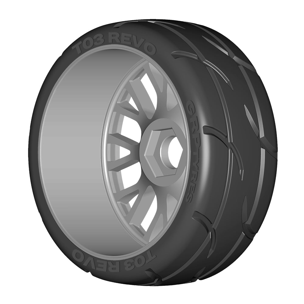 GRP Tires GT - TO3 Revo Belted Pre-Mounted 1/8 Buggy Tires (Silver) (2)  w/FLEX Wheel