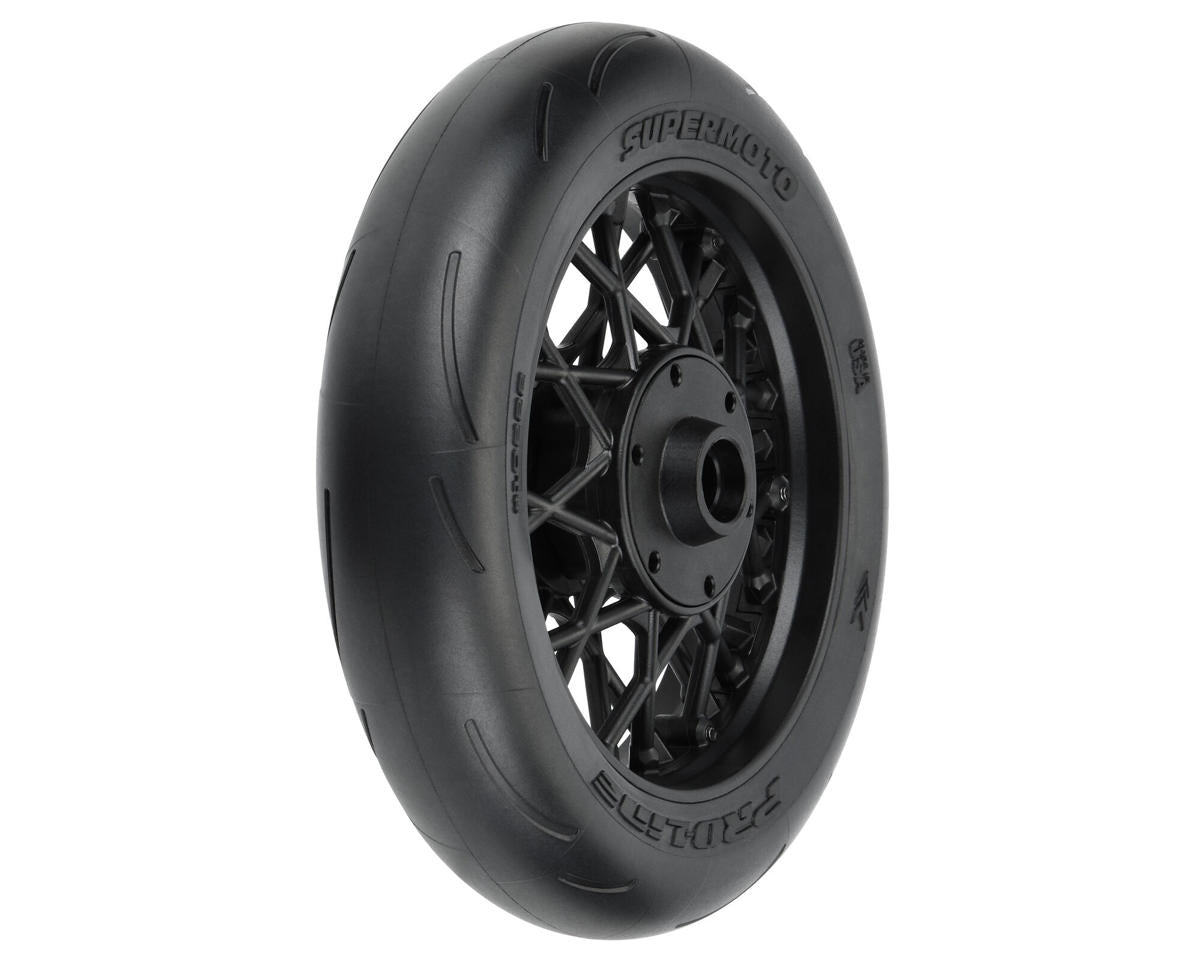 Pro-Line 1/4 Supermoto Motorcycle Front Tire Pre-Mounted (Black) (1) (S3)