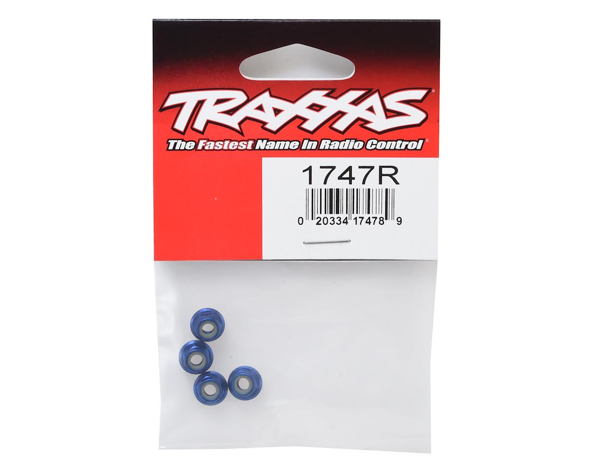 Traxxas 4mm Aluminum Flanged Serrated Nuts (Blue) (4)