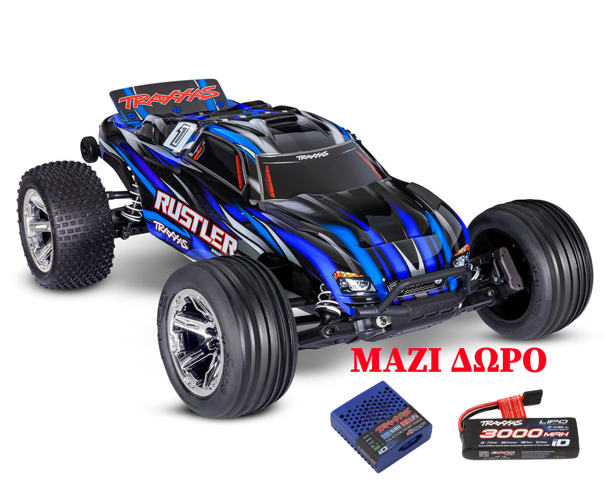 Traxxas Rustler BL-2s HD 1/10 RTR 2WD Brushless Stadium Truck  w/BL-2s ESC & TQ 2.4GHz Radio - Δώρο μπαταρία lipo & φορτιστής