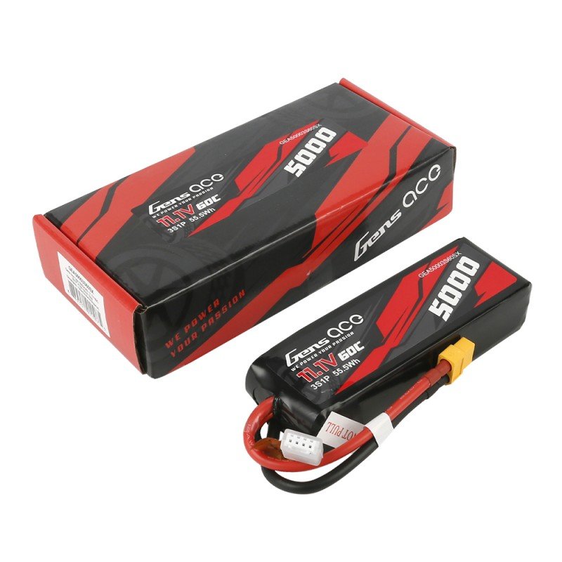 Gens ace 5000mAh 11.1V 60C 3S1P Short-Size Lipo With XT60 Plug