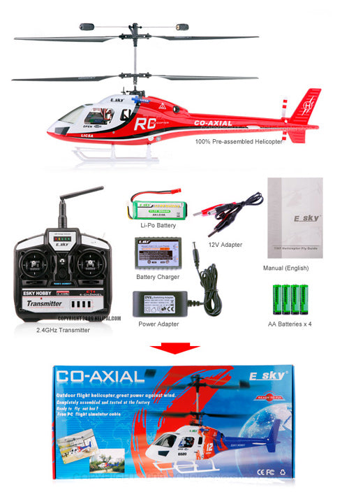 NEW ESky RED Big Lama Outdoor 4 CH 2.4 Ghz Electric Coaxial Helicopter RACERC